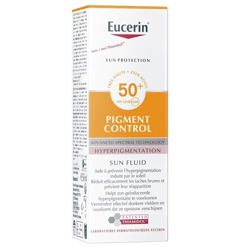 Eucerin Sun Pigment Control Fluid SPF 50+ – fluid solaire anti‑taches.